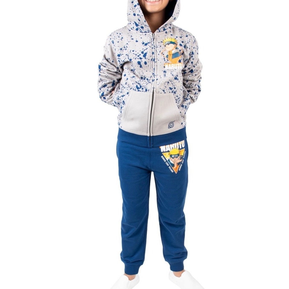 Naruto Kids Gray Blue Paint Splatter Zip Hoodie and Joggers Set XXL 18/20